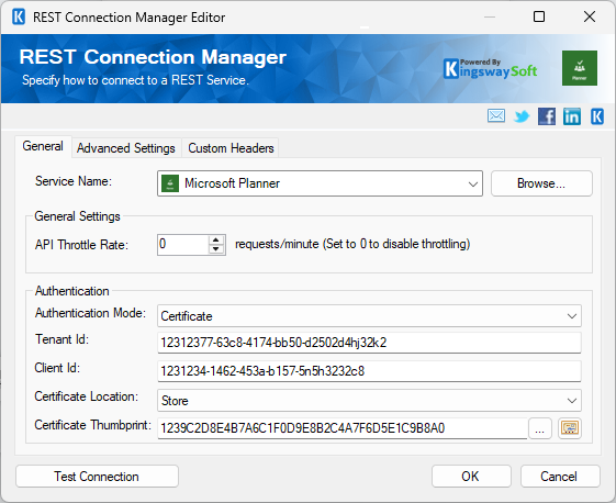 Microsoft Planner Connection Manager - Certificate